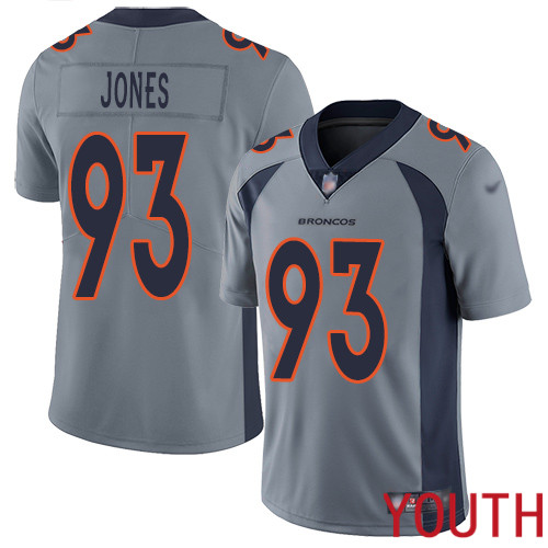 Youth Denver Broncos #93 Dre Mont Jones Limited Silver Inverted Legend Football NFL Jersey->youth nfl jersey->Youth Jersey